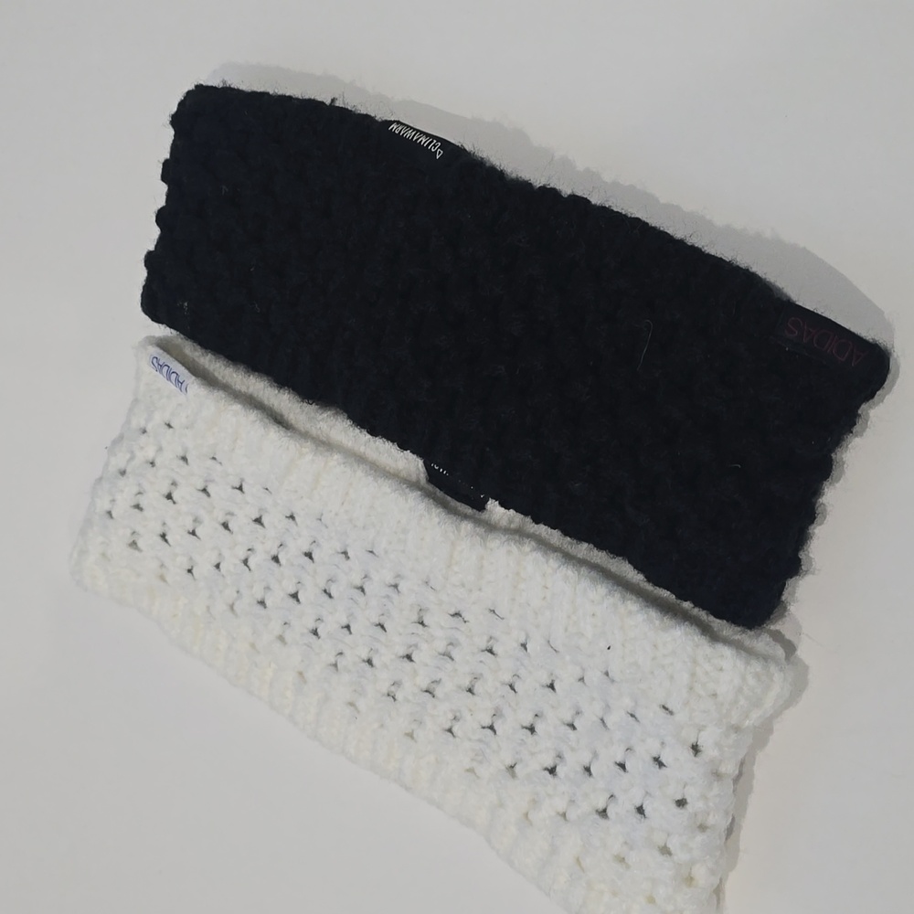 NEW ✅ 2 x ADIDAS Climawarm Knit Evergreen Lurex Headbands ~ Black & White